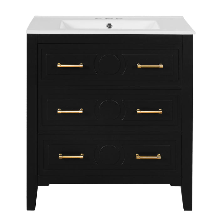 Retro Bathroom Vanity With Sink Combo, Free Standing Single Set With 3 Drawers