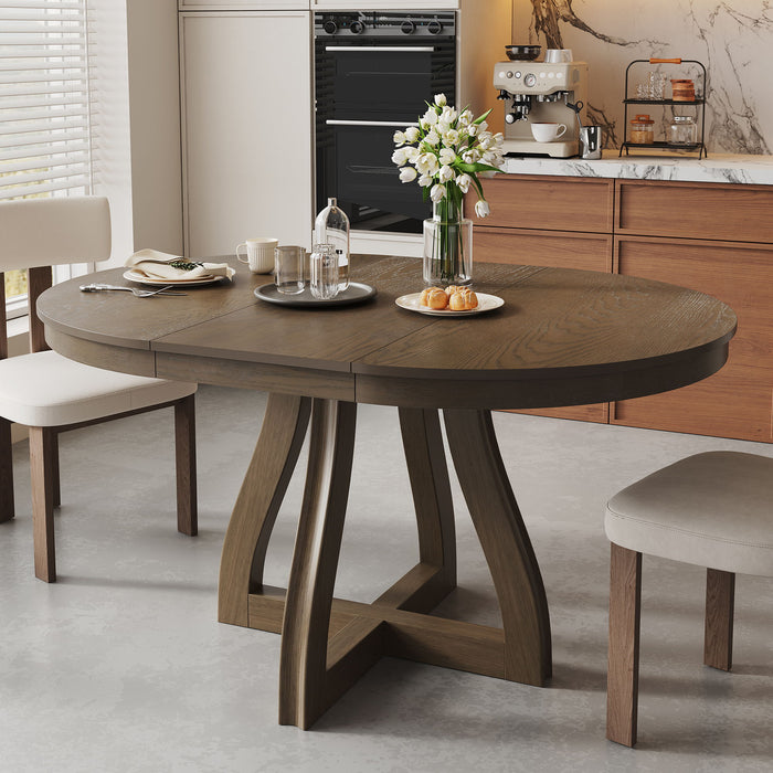 Round Extendable Dining Tabl, Middle Leaf, Curved Legs