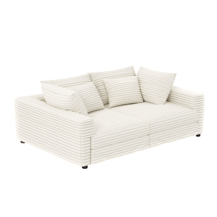 Plush Corduroy 4 Seat Sofa, Modern Comfy Upholstered Sofa Cloud Couch, Deep Seat Couches With Soft Pillows