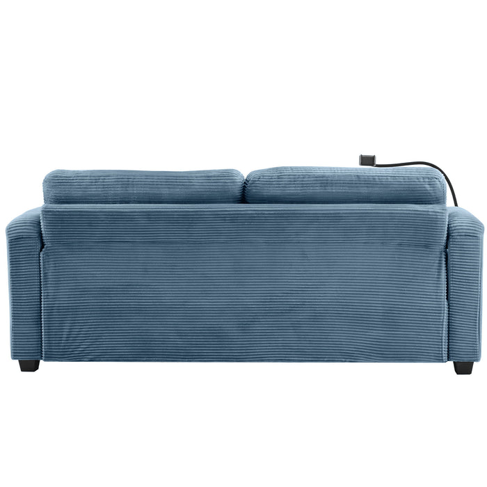 Corduroy Sleeper Sofa Loveseat Sofa With Full Size Mattress, 2 USB Ports, 2 Cup Holders, 2 Side Pockets And Phone Holder