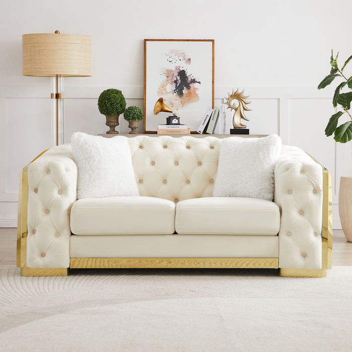 2 Seater Loveseat Sofa With Button Tufted Diamond Grid & 2 Pillows For Living Room