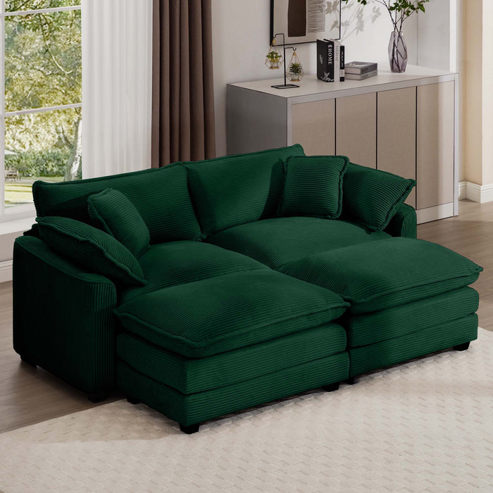 Modern Modular Cushion Sofa With Ottoman, Low Back, Deep Seating Sofa Set