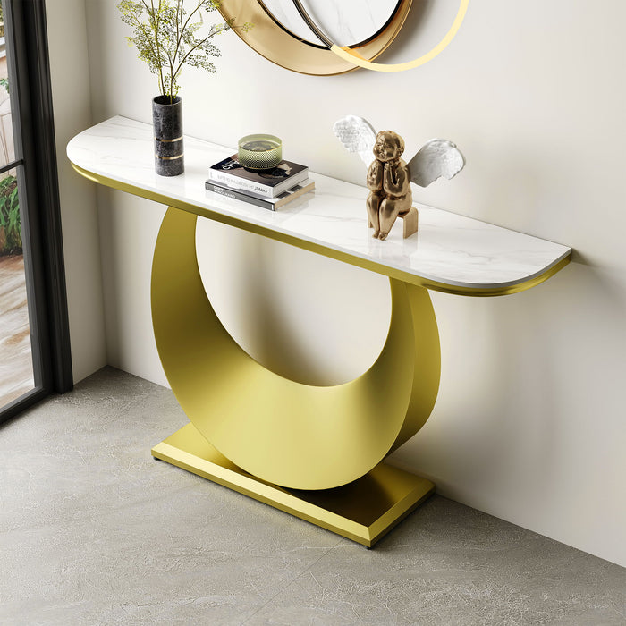 Half Console Table For Hallway - Gold / White