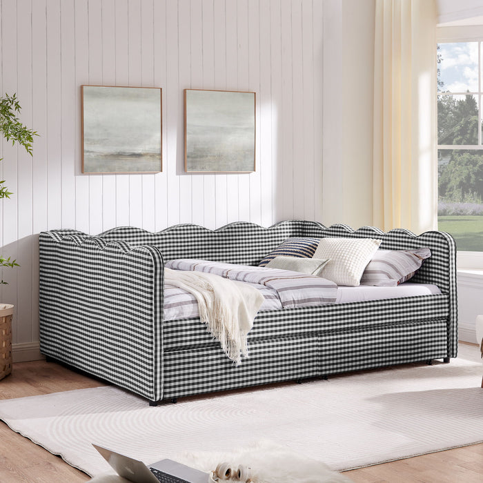 Gingham Daybed With USB Charging Port, Wave-Shaped Design
