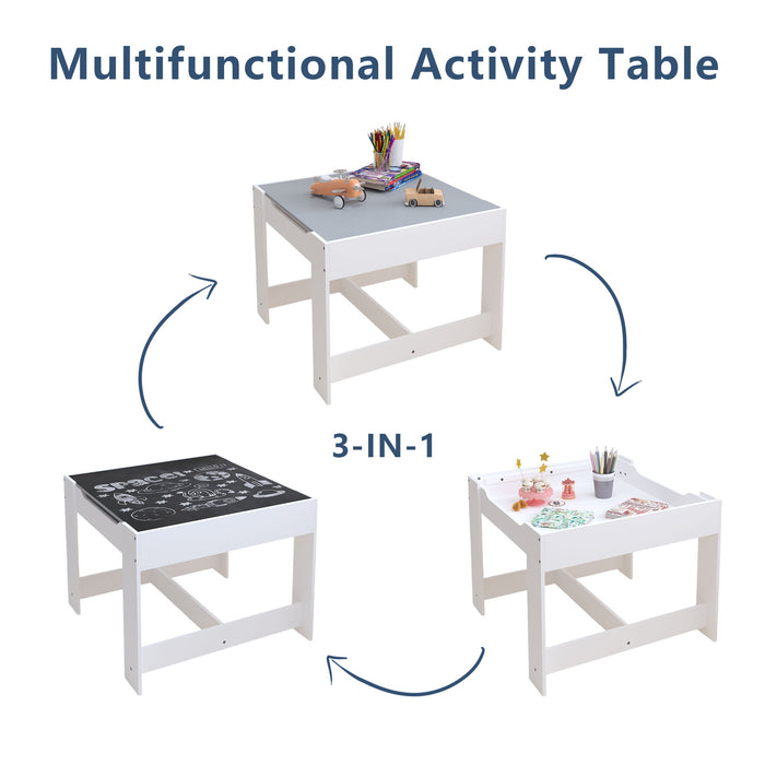 Kids Table And Chair Set, 3 In 1 Activity Table With Storage Drawer For Toddlers Drawing, Reading, Crafts, 2 In 1 Detachable Top - White
