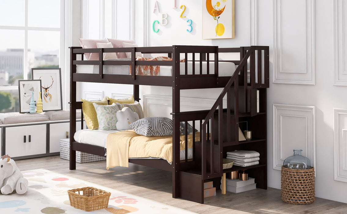 Stairway Bunk Bed With Storage And Guard Rail For Bedroom