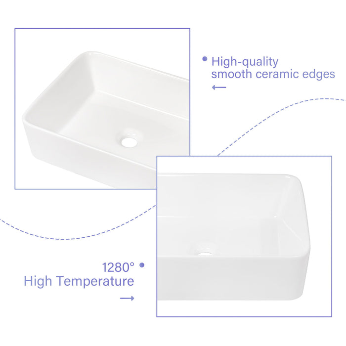 Modern European Design Ceramic Rectangular Vessel Bathroom Sink