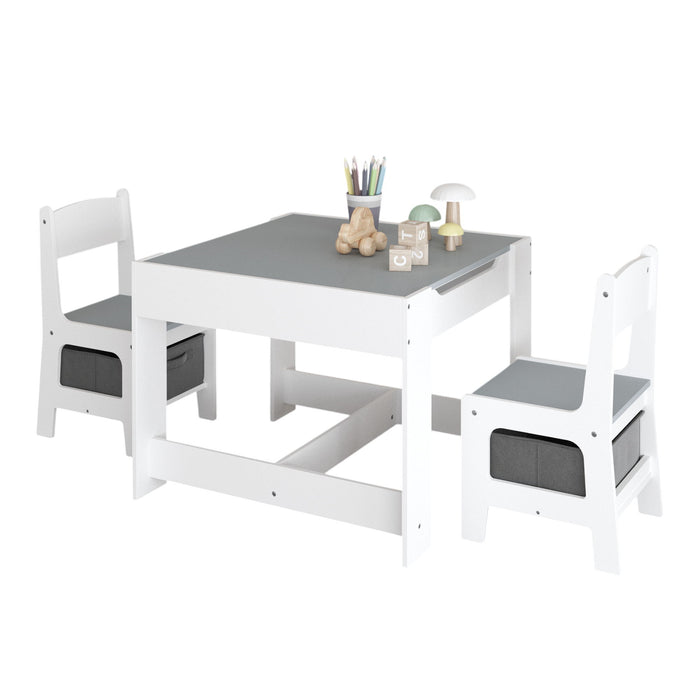 Kids Table And Chair Set, 3 In 1 Activity Table With Storage Drawer For Toddlers Drawing, Reading, Crafts, 2 In 1 Detachable Top - White