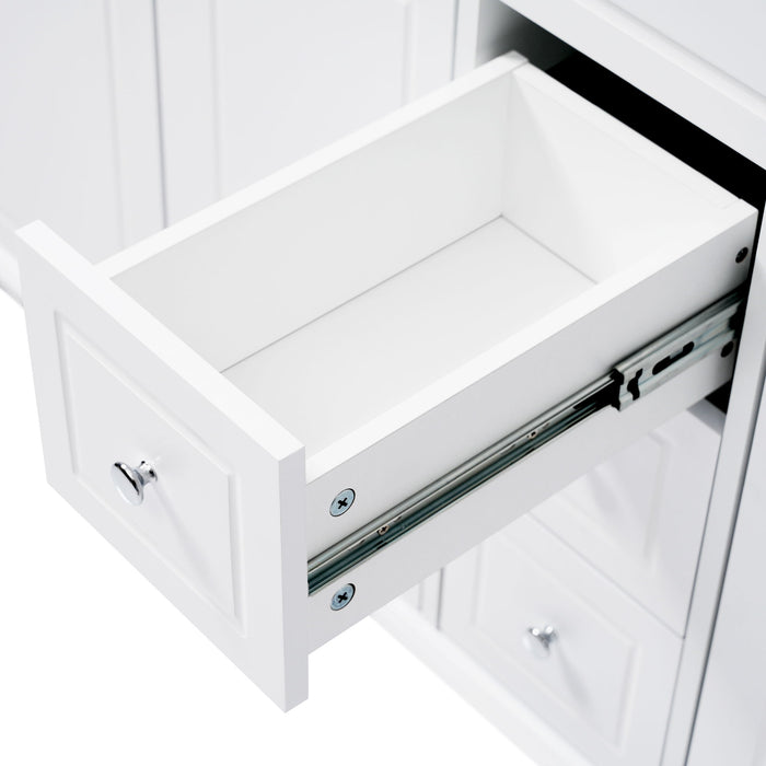Bathroom Vanity Cabinet Only, 3 Drawers & 4 Doors & Double Layer Shelves - White