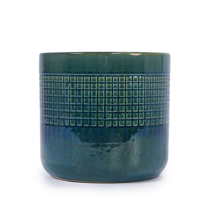 Grid Flowerpot (Set of 3), Planter For Patio, Garden, Windowsill - Blue / Green