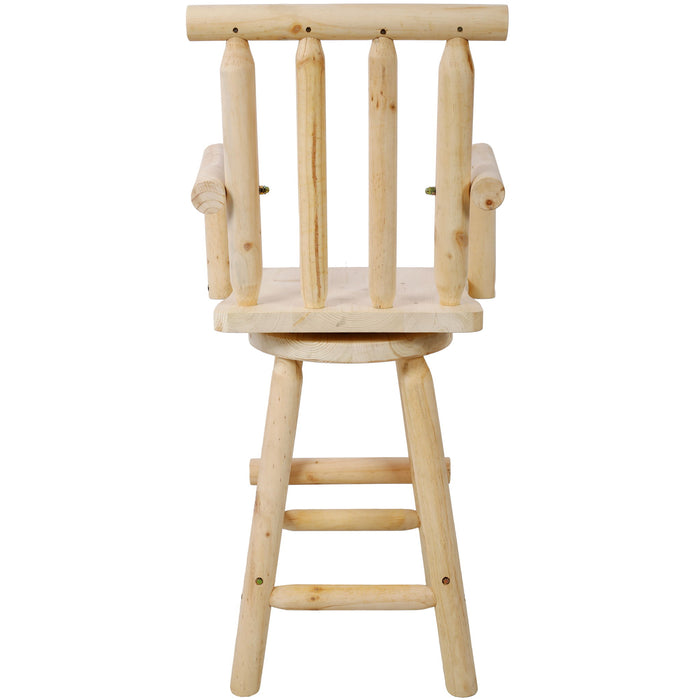 Rustic Bar Stool, Fir Wood Construction, Wide Armrest
