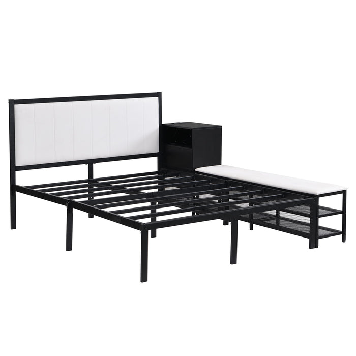 Platform Bed With 2 Tier Storage Shelves, Storage Cabinet
