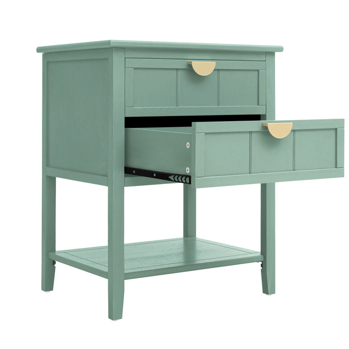 2 Drawer Side Table, American Style, End Table, Suitable For Bedroom, Living Room, Study