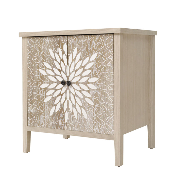 2 Door Carved Storage Cabinet With Adjustable Shelf, Accent Furniture