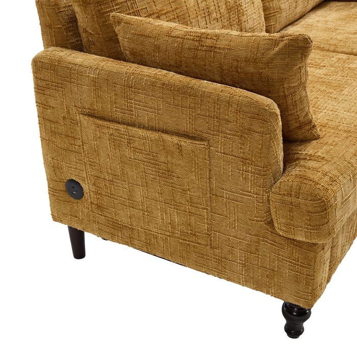 Chenille 2 Seater Sofa With LED Light, USB Charging Port, And Storage Bag