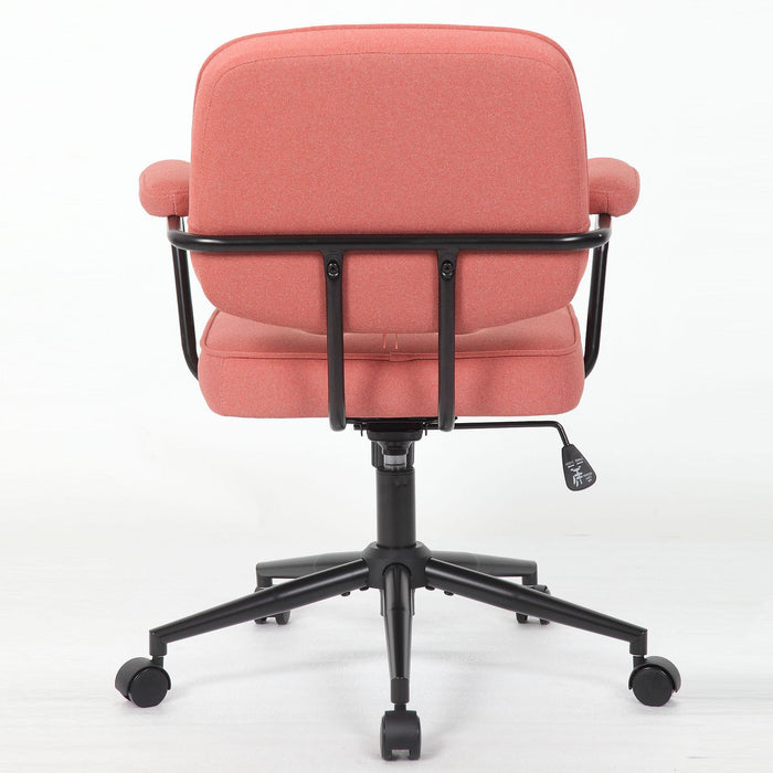 Office Swivel Desk Chair With Curved Armrest, Soft Upholstered Task Chair - Pink