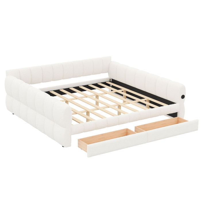 Upholstered Platform Bed With USB Charging And 2 Storage Drawers