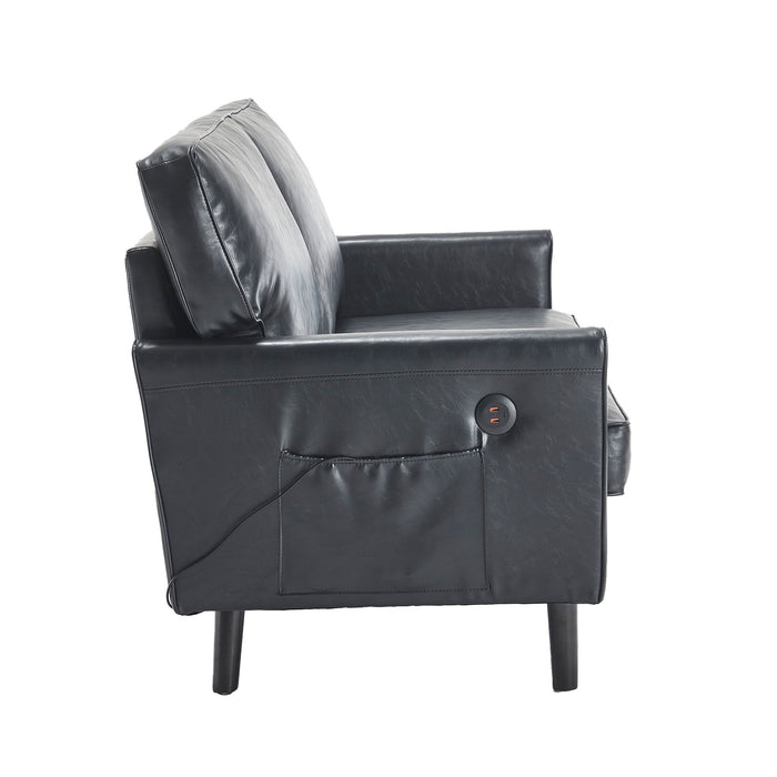 Mid Century Modern Loveseat Sofa With USB Ports, Removable Pillow Cover