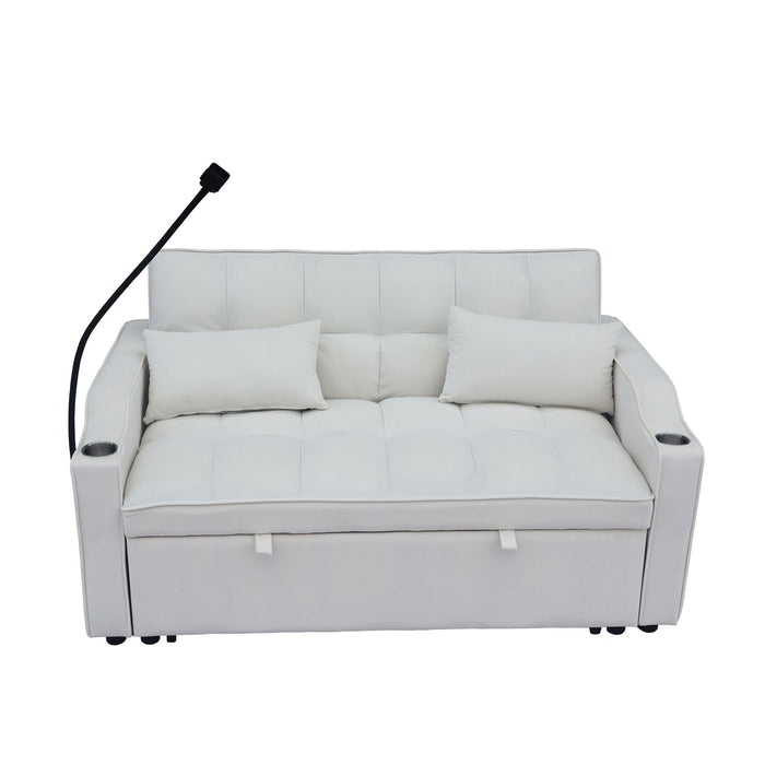 Modern Velvet Loveseat Futon Sofa With Pullout Bed, Adjustable Reclining Backrest, Toss Pillows