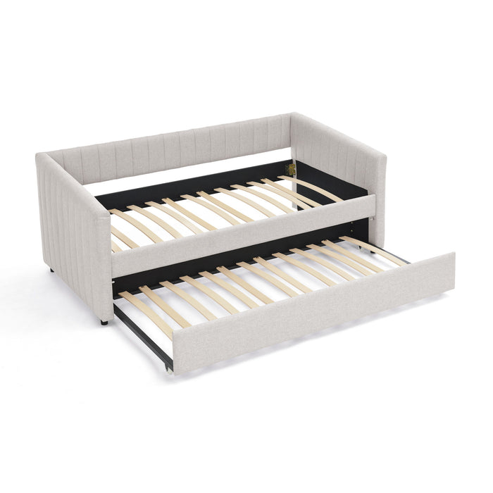 Upholstered Daybed With Trundle With Vertical Stripes