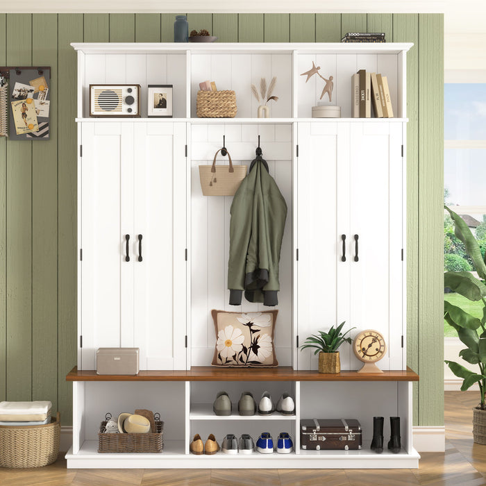 Entryway Hall Tree With Bench, 3 Top Cubbies & Bottom Storage Space
