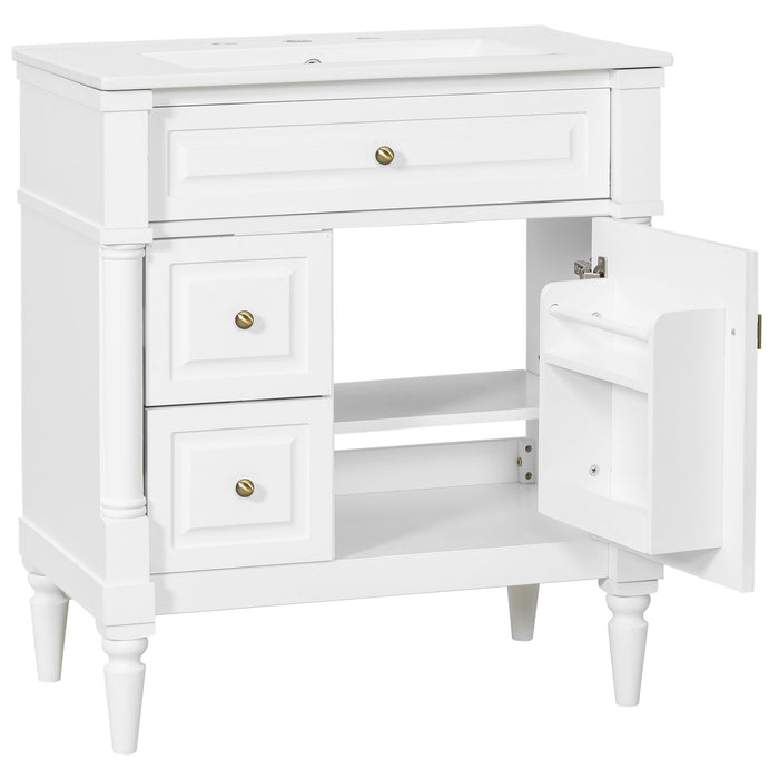 Modern Bathroom Vanity With Sink, Freestanding Cabinet With Flip Drawer & Adjustable Shelf