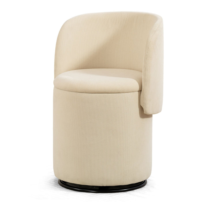 Barrel Chair, Built In Storage, 360° Swivel - Beige