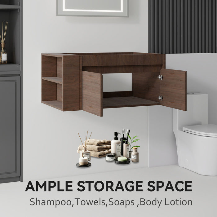 Floating Bathroom Vanity Cabinet, Soft Close Double Drawers, Open Side Storage, Wall Mounted, Cabinet Only