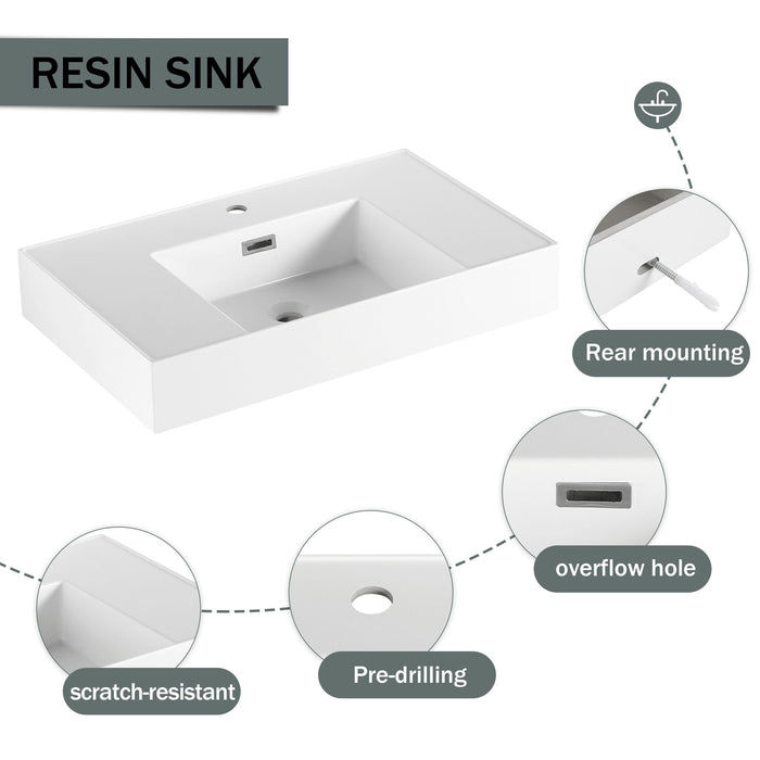 Modern Wall Mounted Bathroom Vanity With Resin Sink And Soft Close Drawer