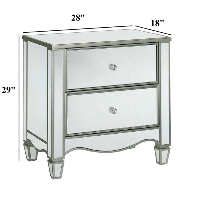 Nightstand With Mirror Panels - Silver
