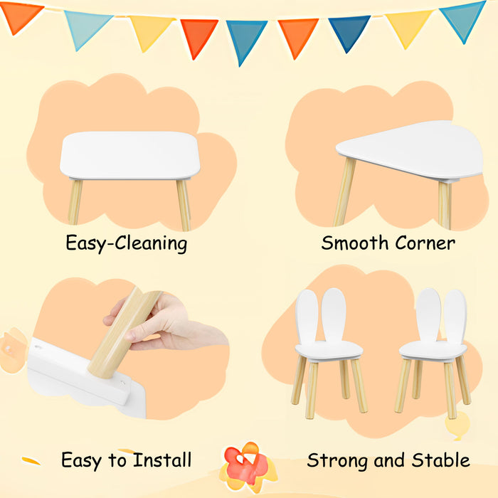 Rabbit Themed Table And 2 Chairs Set - White