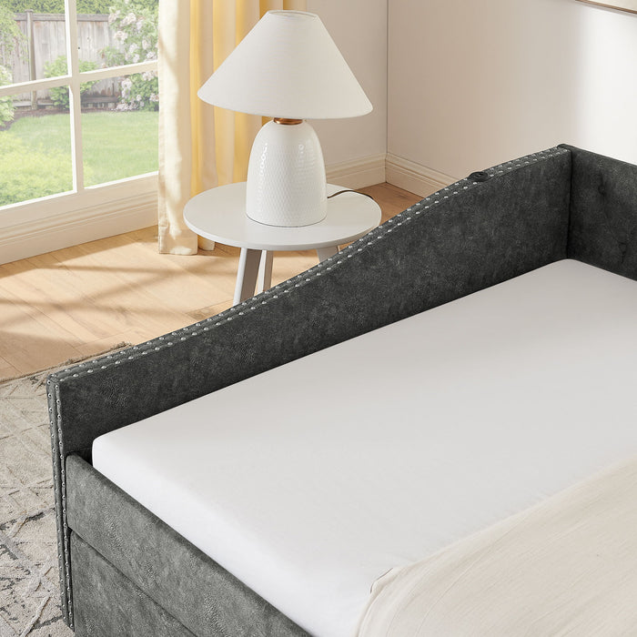 Upholstered Daybed With USB Charging & Pull Out Bed