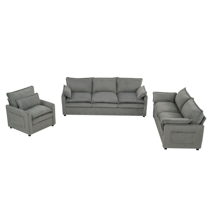Modern Sofa Set With Double Layer Cushion And Side Storage Pockets