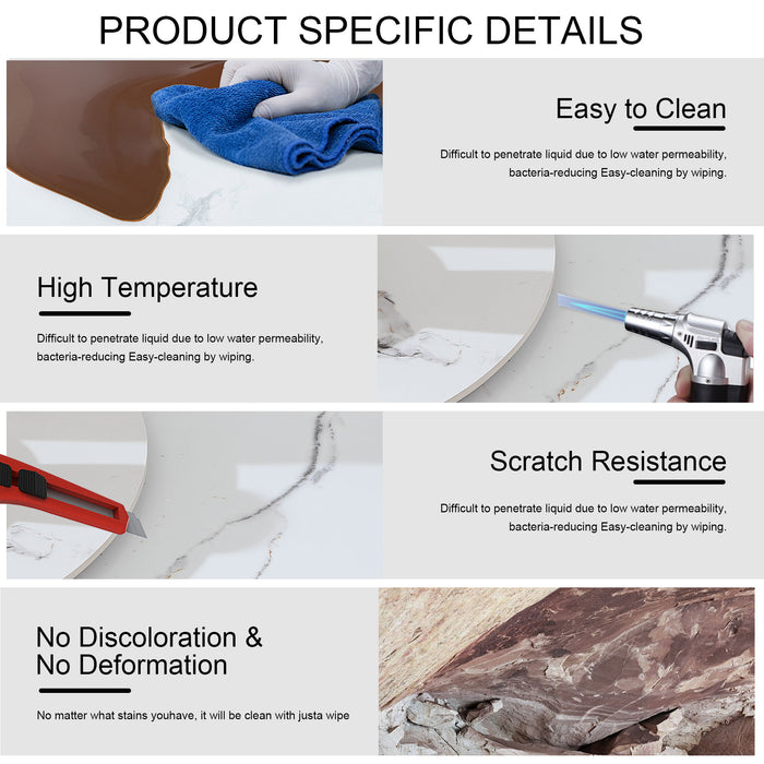 Round Modern Marble Dining Table (Table Only) - Walnut / White