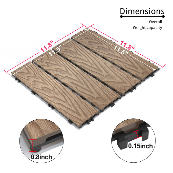 Patio Deck Tiles, Interlocking Diy Flooring For Indoor / Outdoor Use (Set of 22) - Teak