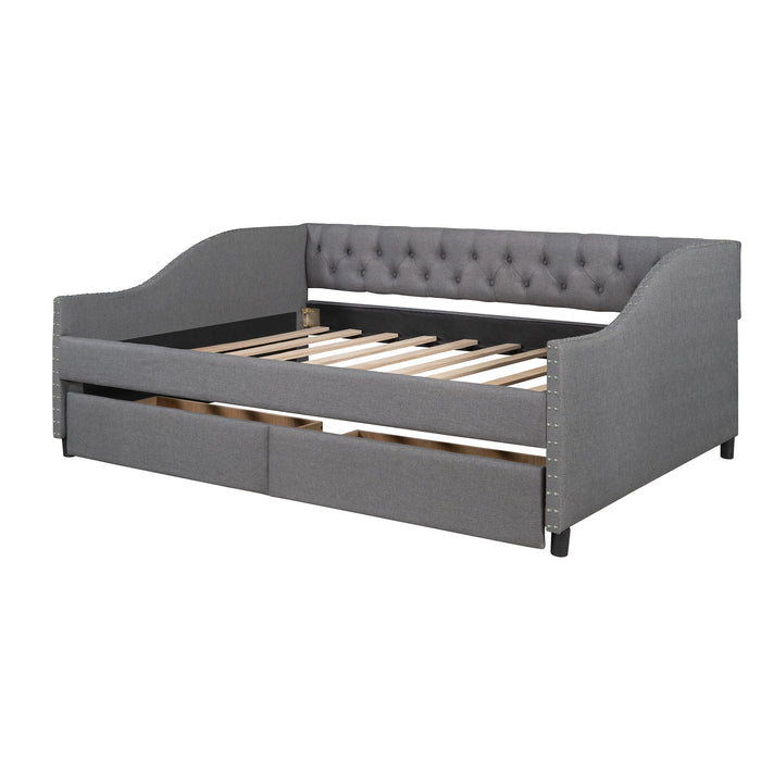Upholstered Daybed With Two Drawers, Wood Slat Support