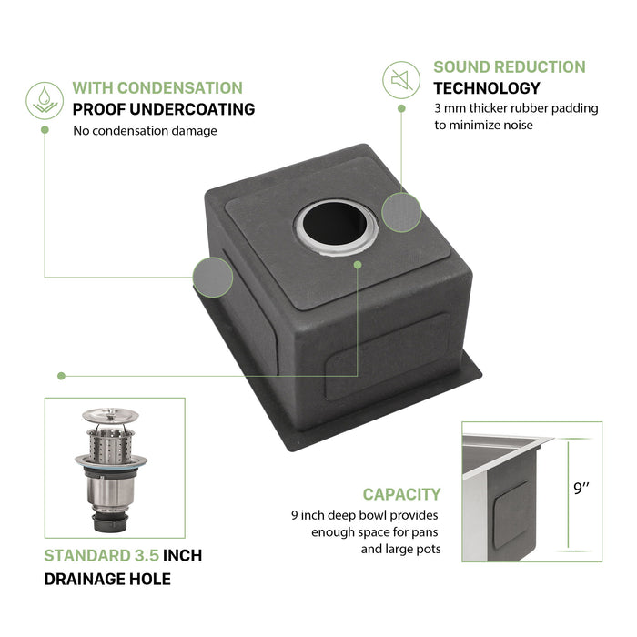 13" Undermount Kitchen Sink 16 Gauge Single Bowl - Brushed Nickel