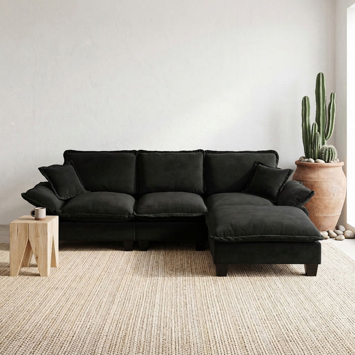 Modular Sectional Sofa With Movable Ottoman & Pillows