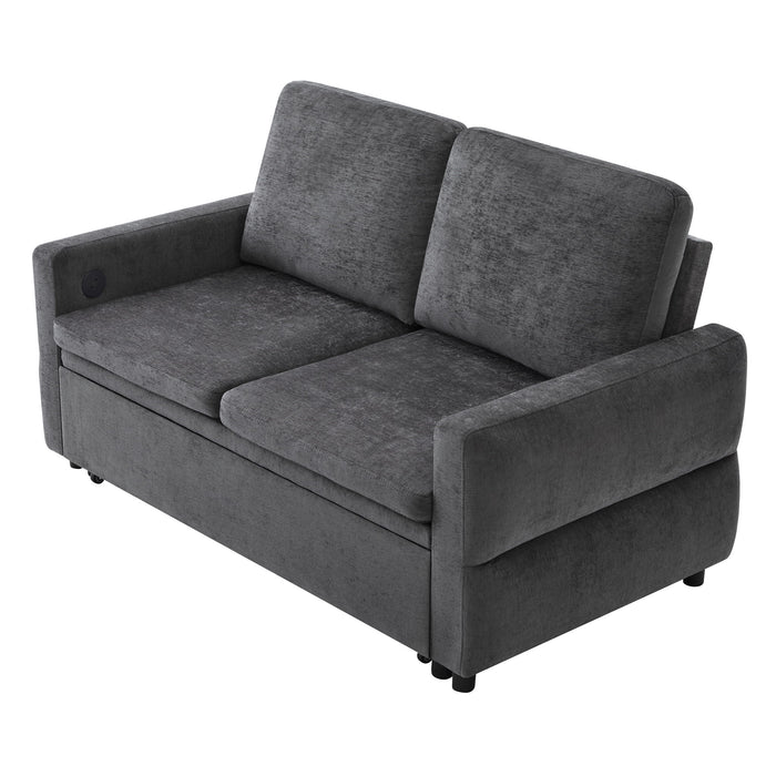 Convertible Sofa Bed Loveseat With Adjustable Backrest And USB Ports