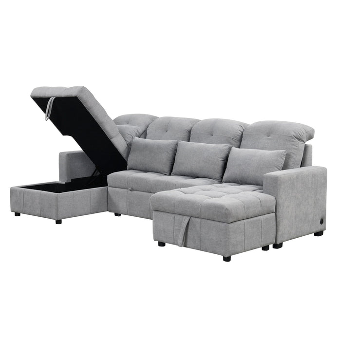 Oversized U-Shaped Versatile Sectional, Pull-Out Sofa Bed With Double Storage Chaise Lounges And 2 USB Ports For Living Room