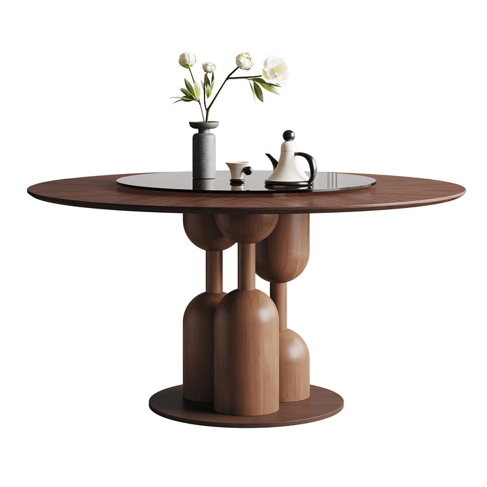 Round Dining Table With Lazy Susan For Living Room - Walnut