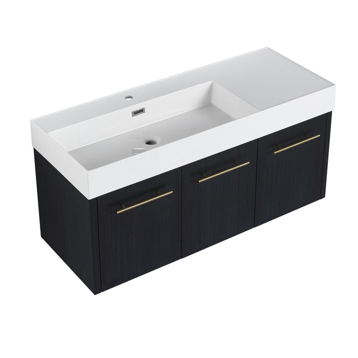 Contemporary 48" Wall Mounted Bathroom Vanity With Resin Sink And Soft Closing Doors And Line - Black Chestnut