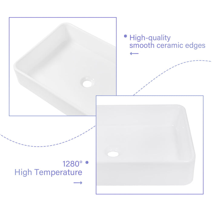 Modern European Design Ceramic Rectangular Vessel Bathroom Sink