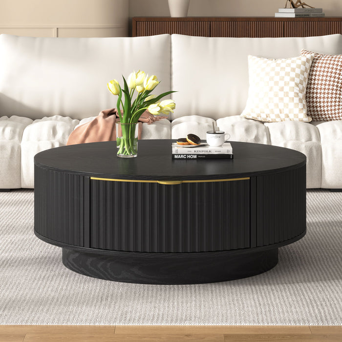 Farmhouse Round Coffee Table With Storage Drawer