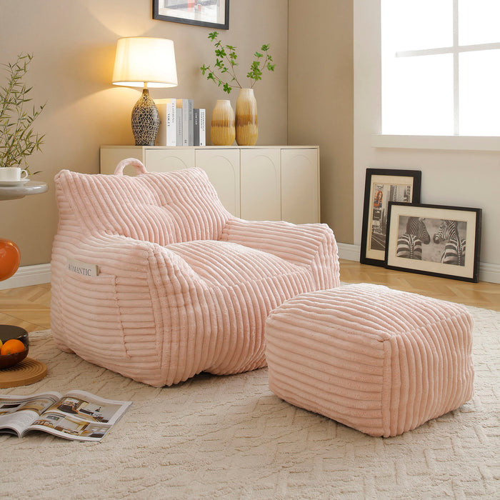 Giant Plush Bean Bag Chair With Armrests And Footstool