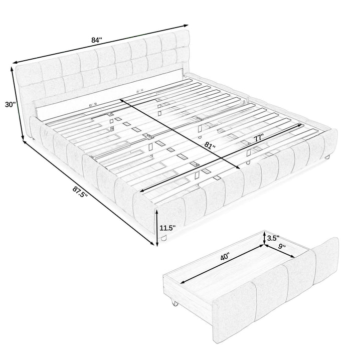 Modern Platform Bed Frame With Thick Fabric