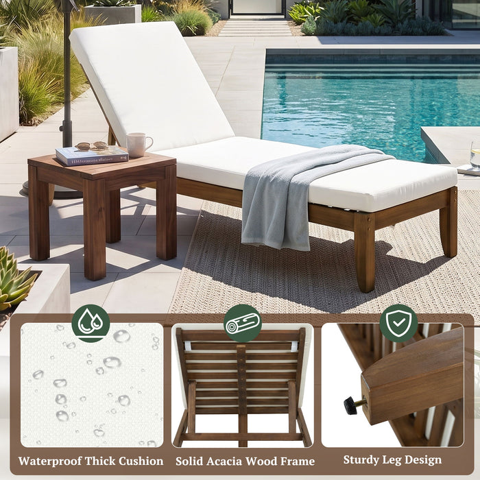 Adjustable Outdoor Patio Lounge Chair Chaise Lounge - Beige / Walnut