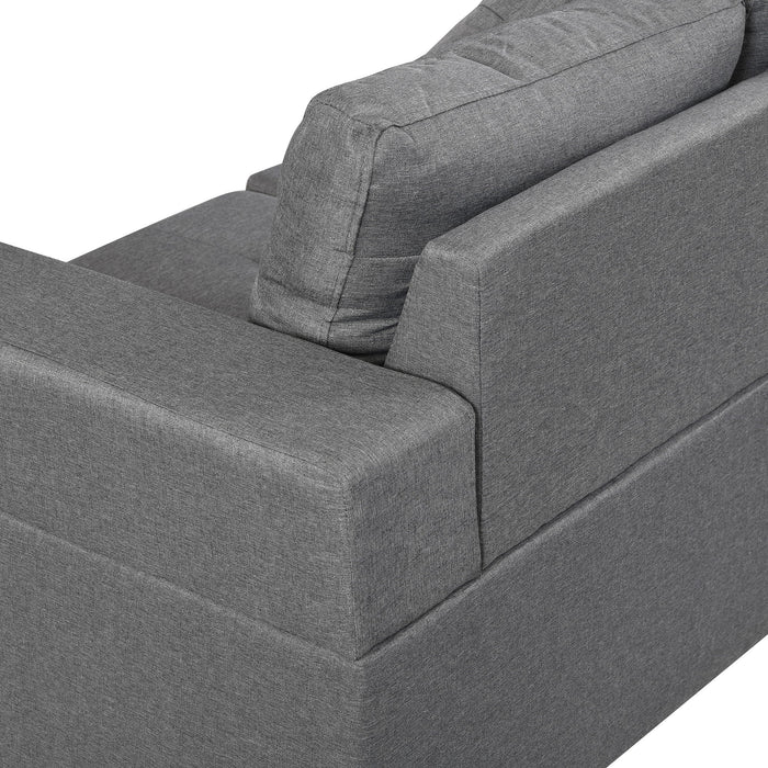 Modern Sectional Sofa Set With L Shape Chaise Lounge, Cup Holder, 4 Seat - Gray