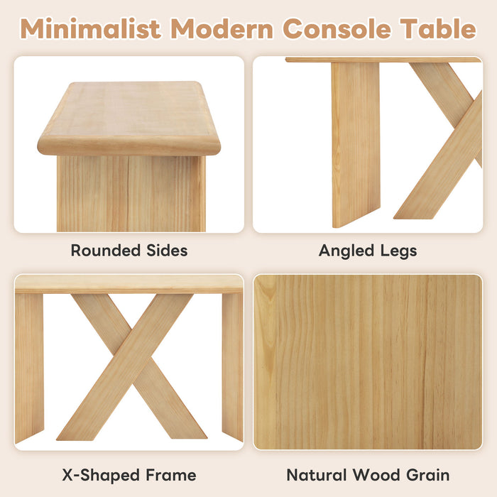 X-Frame Console Table, Angled Cross Leg Design, Rounded Edges - Natural