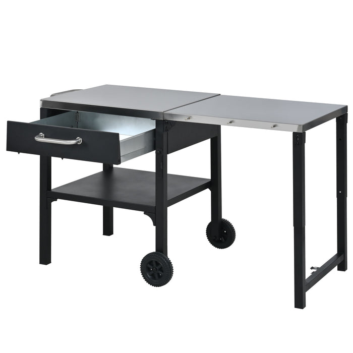 Foldable Outdoor Kitchen Cart With Storage For Patio